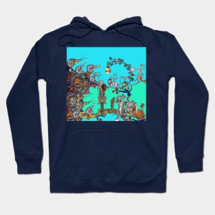 WEIRD MEDIEVAL BESTIARY WAR, KNIGHTS AND KILLER RABBITS FIGHTING WITH GIANT SNAILS Teal Blue Green Hoodie